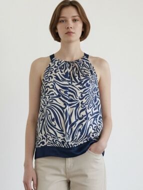 Ann Taylor Silk Blouse in Blue and White Zebra Pattern - Sz 6